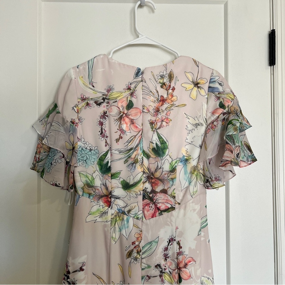 Theia Blush Floral Ruffle Dress - Picture 7 of 9
